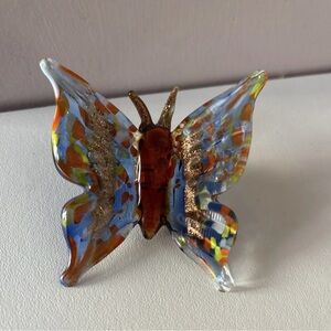 Colorful Hand Painted Blown Glass Butterfly Figurine Mini 3” Collectible Decor